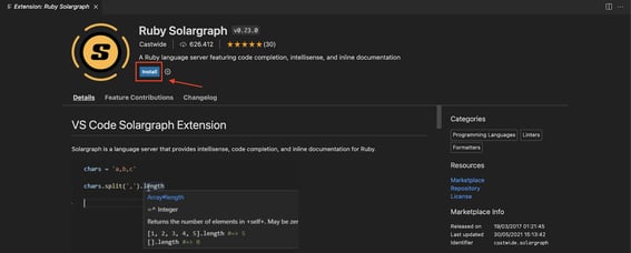 5. Clique em Abrir Visual Studio Code e depois em install no VS Code.