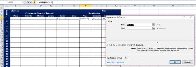 Planilha controle de recebimento de mensalidades