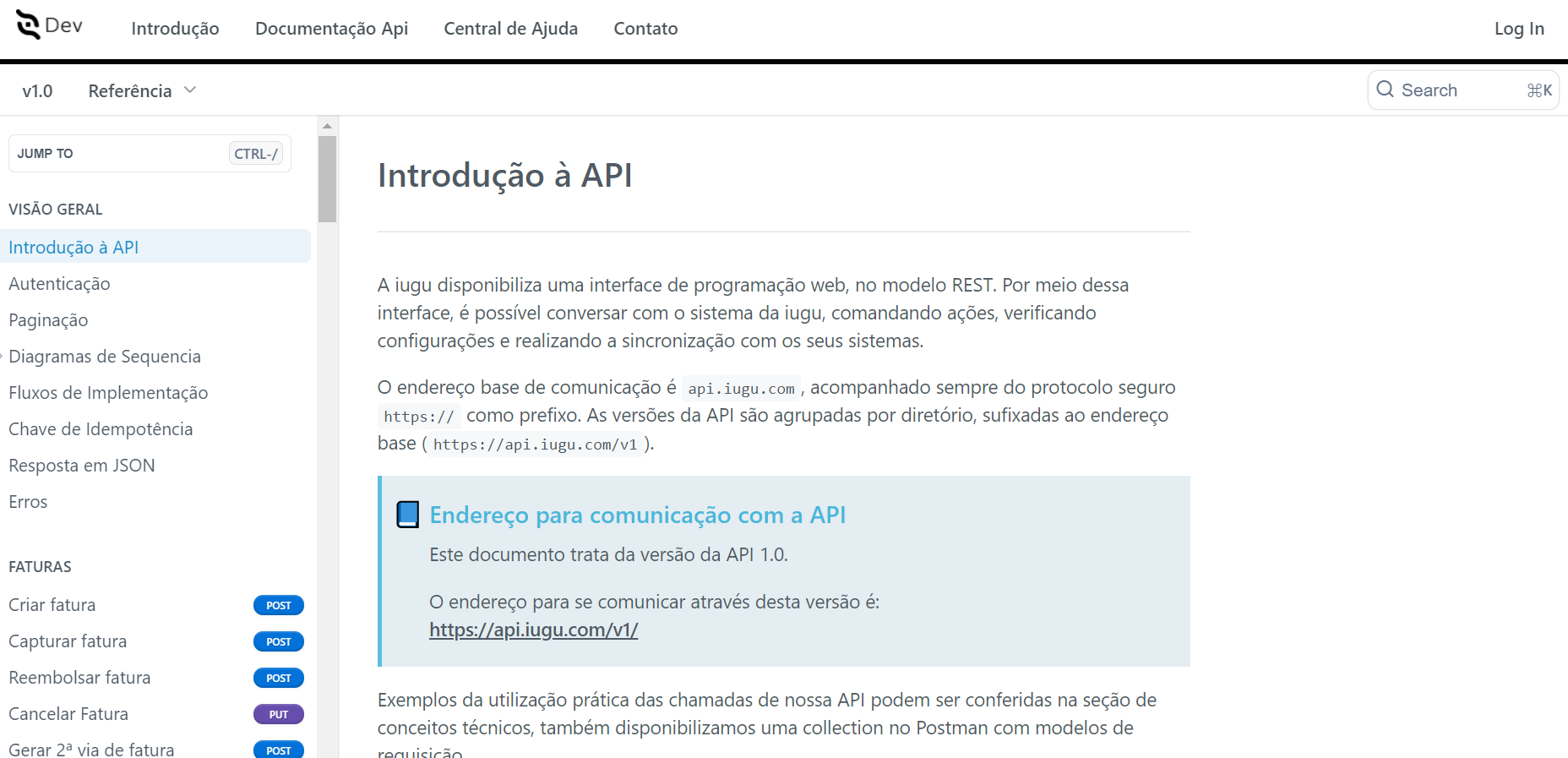 central desenvolvedor api